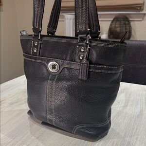 Coach Legacy Black Leather Tote with Silver Accents